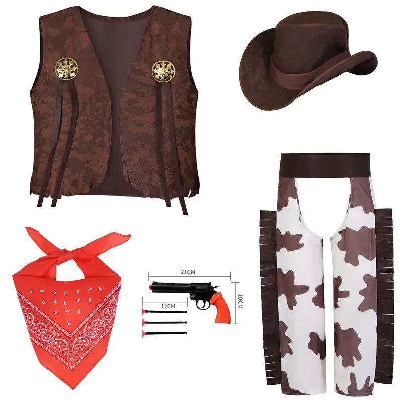 Cowboy Halloween Cosplay Set para Crianças, Roupa de festa de aniversário, Role Play, Chaps ocidentais, Acessórios para chapéus, Vestir