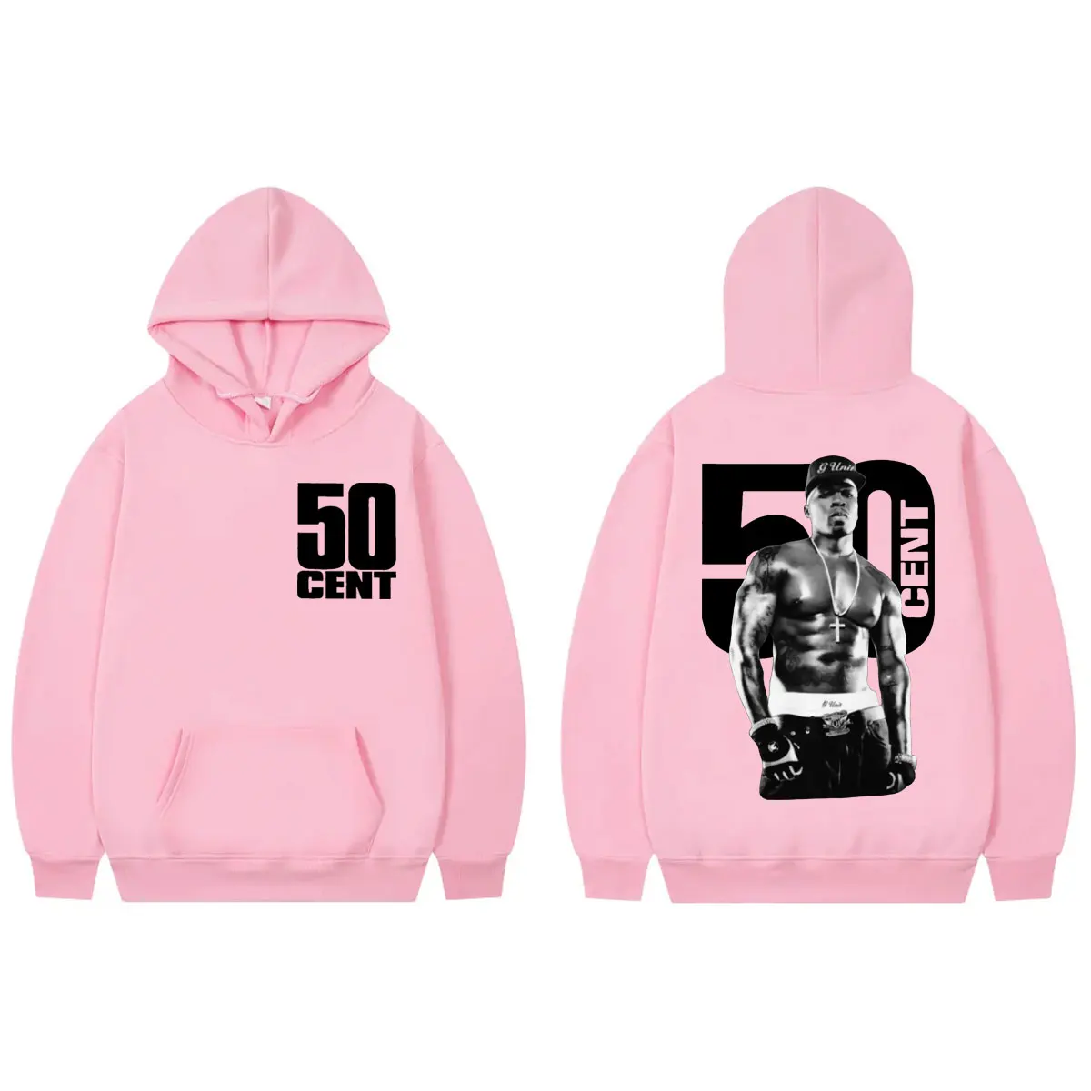 مغني الراب 50 سنت مزدوجة الوجهين طباعة هوديي الرجال النساء الهيب هوب خمر قمصان سويت شيرت بقلنسوة موضة عالية الجودة البلوفرات المتضخم