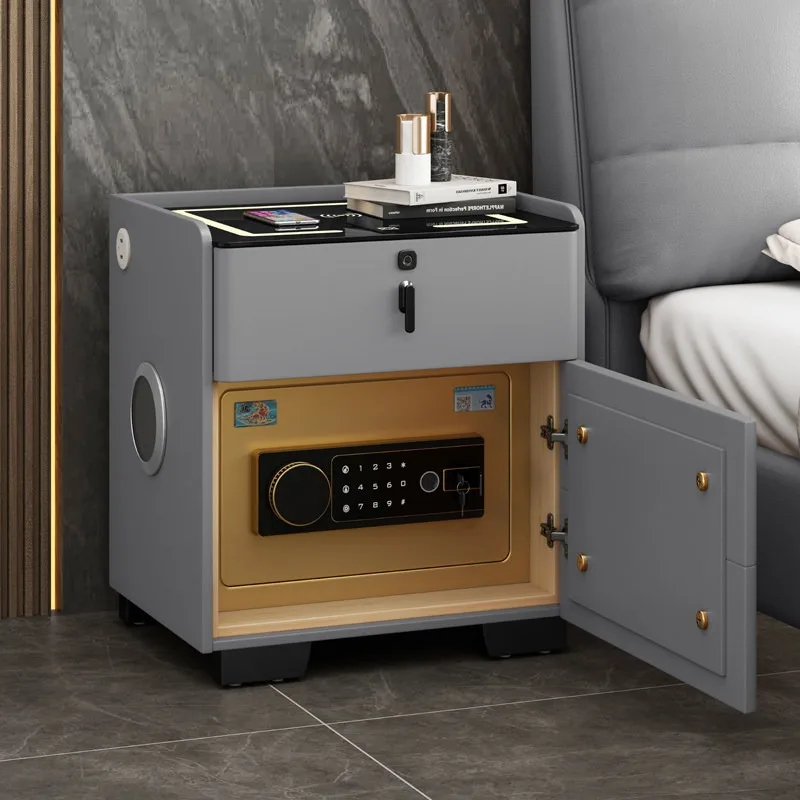 Smart bedside table Modern simplicity with safe integrated multi-function audio fingerprint lock Bedroom home solid wood side ca