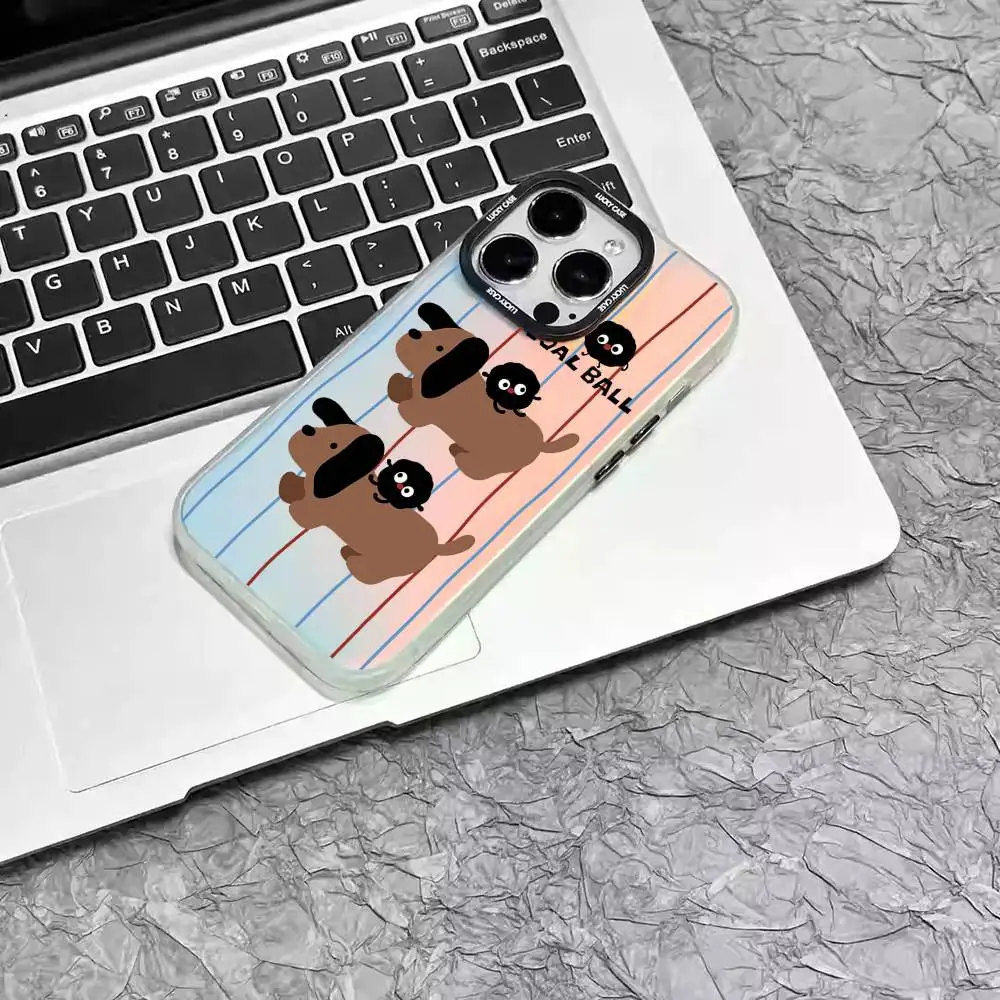 1pc Korean Cute Dog Stripes Gradient Phone Case Laser IMD Color Silver Shell For IPhone 17 16 15 14 13 12 11 Air Pro Max Plus