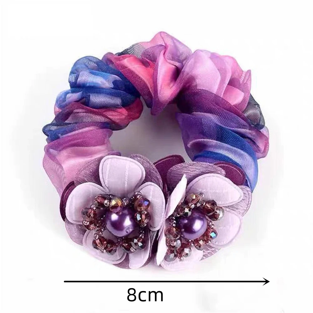 Fashion Organza Scrunchies Luxury Pearl Crystal Hair Rope Girl Bun Ponytail Rope Elastic Hair Bands For Women Hair Accessories