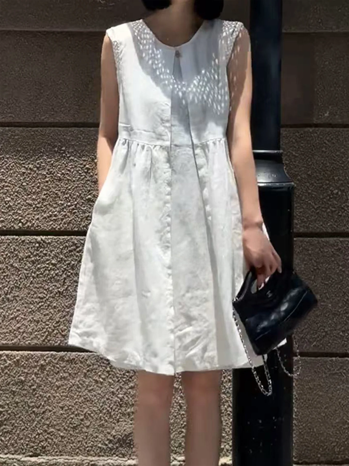 

Повседневный круглый Ne Svel Lin Dr, женская летняя новая свободная тонкая юбка-жилет, корейская версия, миди трапециевидной формы Dr