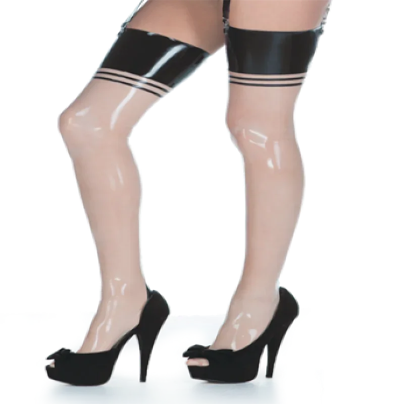 Latex Long Stockings Sexy Transparent with Black Trims Customized 0.4mm