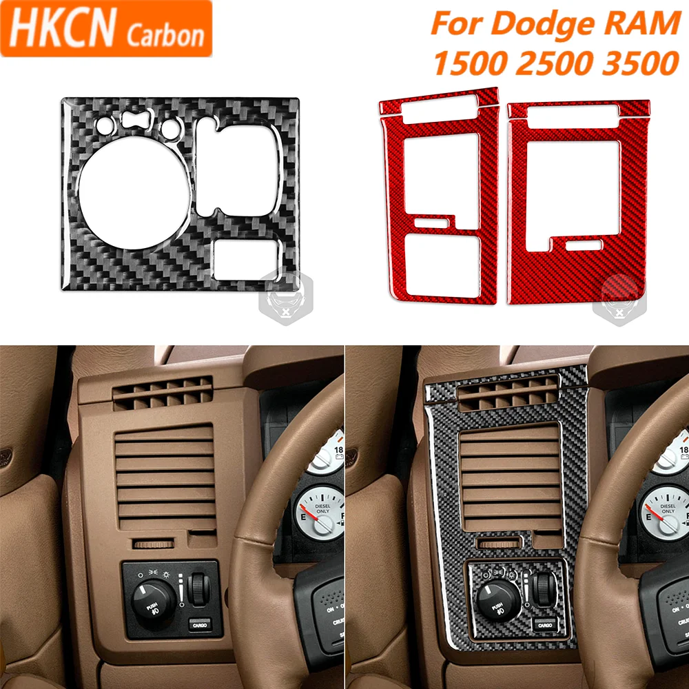 For Dodge RAM 1500 2500 3500 2006—2009 Car Accessories Carbon Fiber Headlight Switch Air Vent Panel Interior Cover Trim Sticker