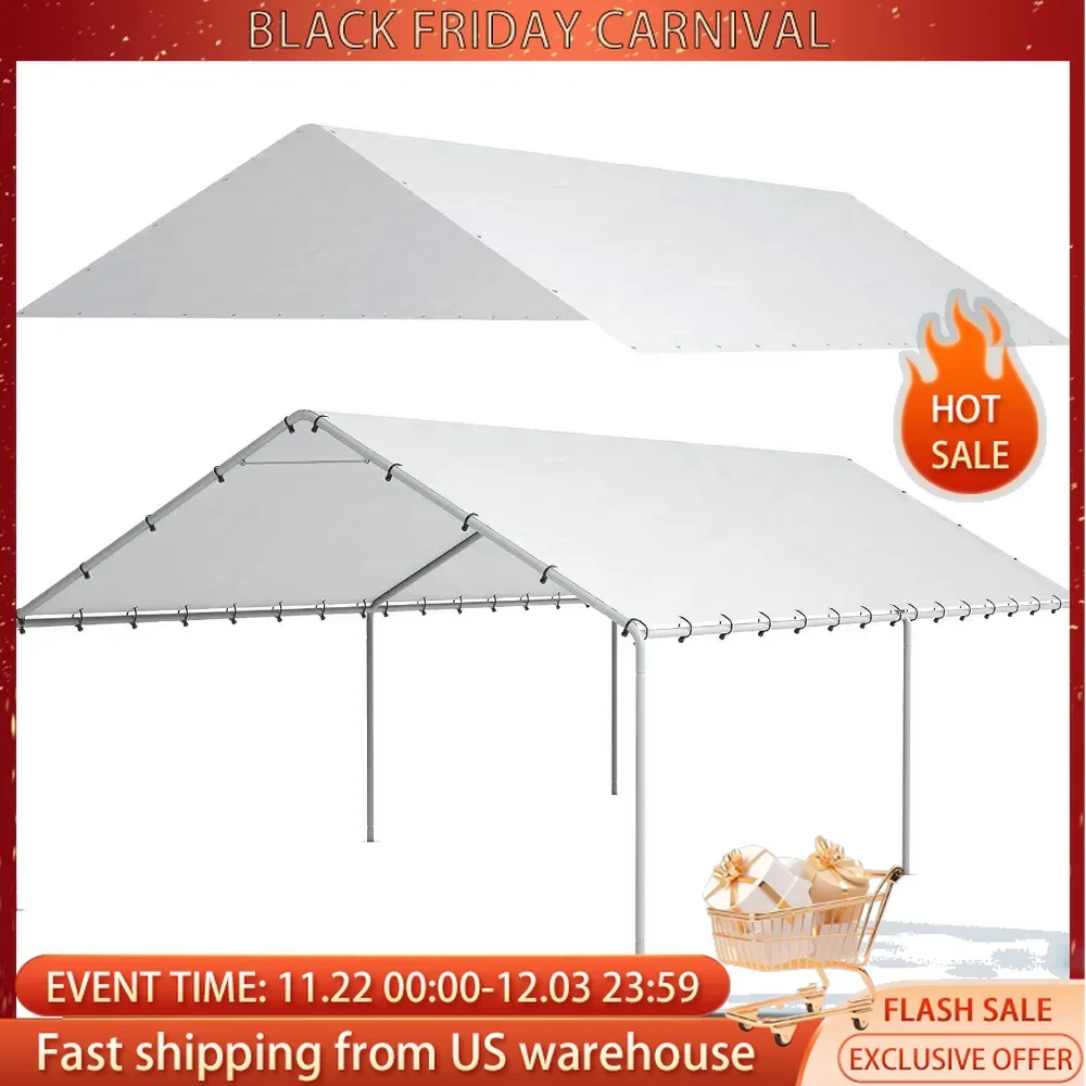 Car Garage Carport Replacement Canopy Cover Garage Top Tent Shelter Tarp White 10 X 20 Ft With Free 48 Ball  Bungee Cords Garden