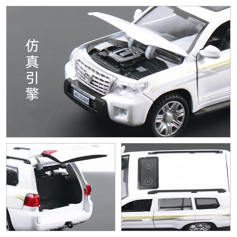 Modelo de aleación Land Cruiser 1:32, coche de juguete con sonido y luz extraíble, modelo de coche de aleación fundido a presión coleccionable