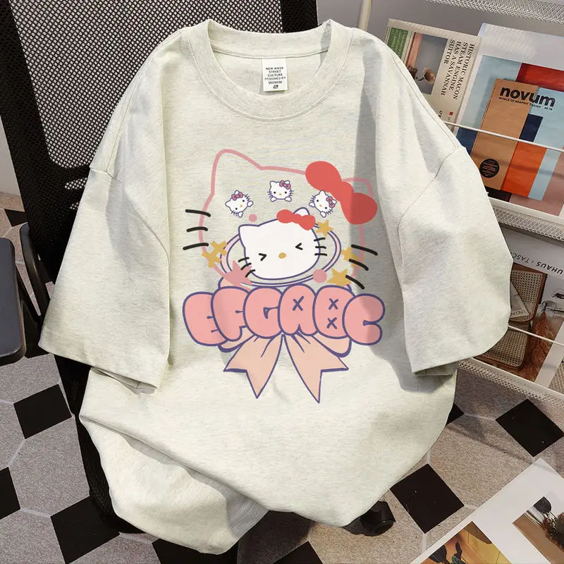 100% cotton cartoon Hello Kitty T-shirt new cotton short-sleeved versatile T-shirt Sanrio top women's clothing 50% discount