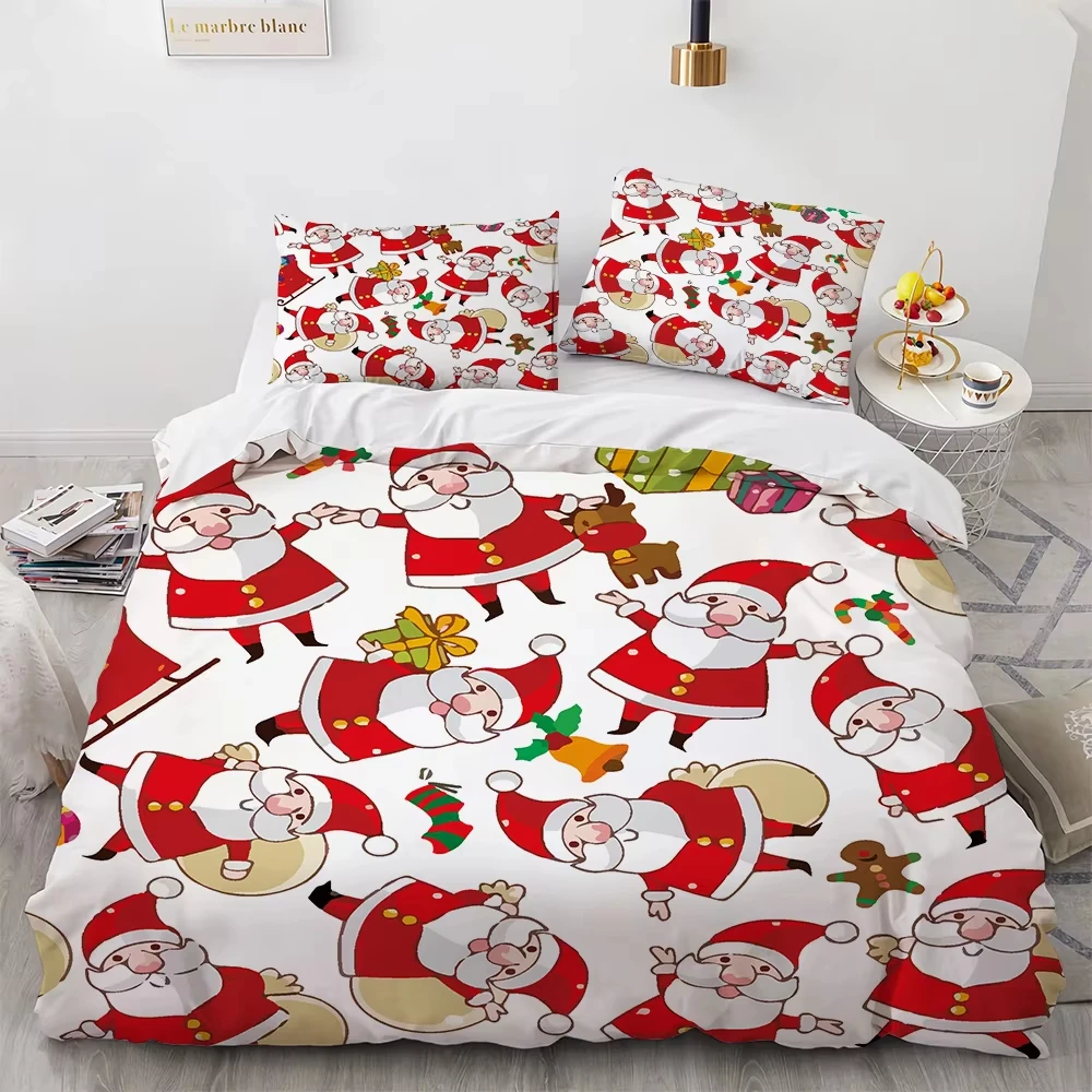 Cartoon Santa Claus Duvet Cover Christmas Bedding Set Twin King Size for Boys Girls Christmas Cute Deer Quilt Cover Xmas Decor