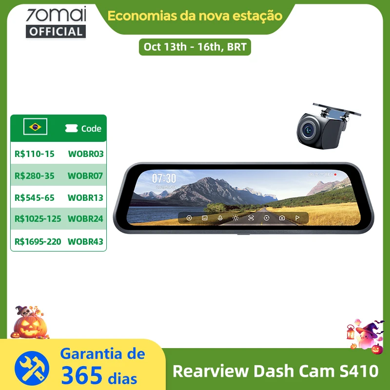 Câmera de Painel Traseiro 70mai S410 com Tela Espelho de 9.35\", Frontal 2K e Traseira 1080P, Abertura F1.55, Supercapacitor, Proteção 24/7