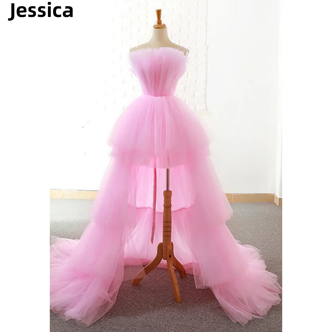 

Jessica Sweetheart Pink Prom Dress Tulle High Or Low Evening Dresses Tail Princess Corset Formal Occasions Party Dress