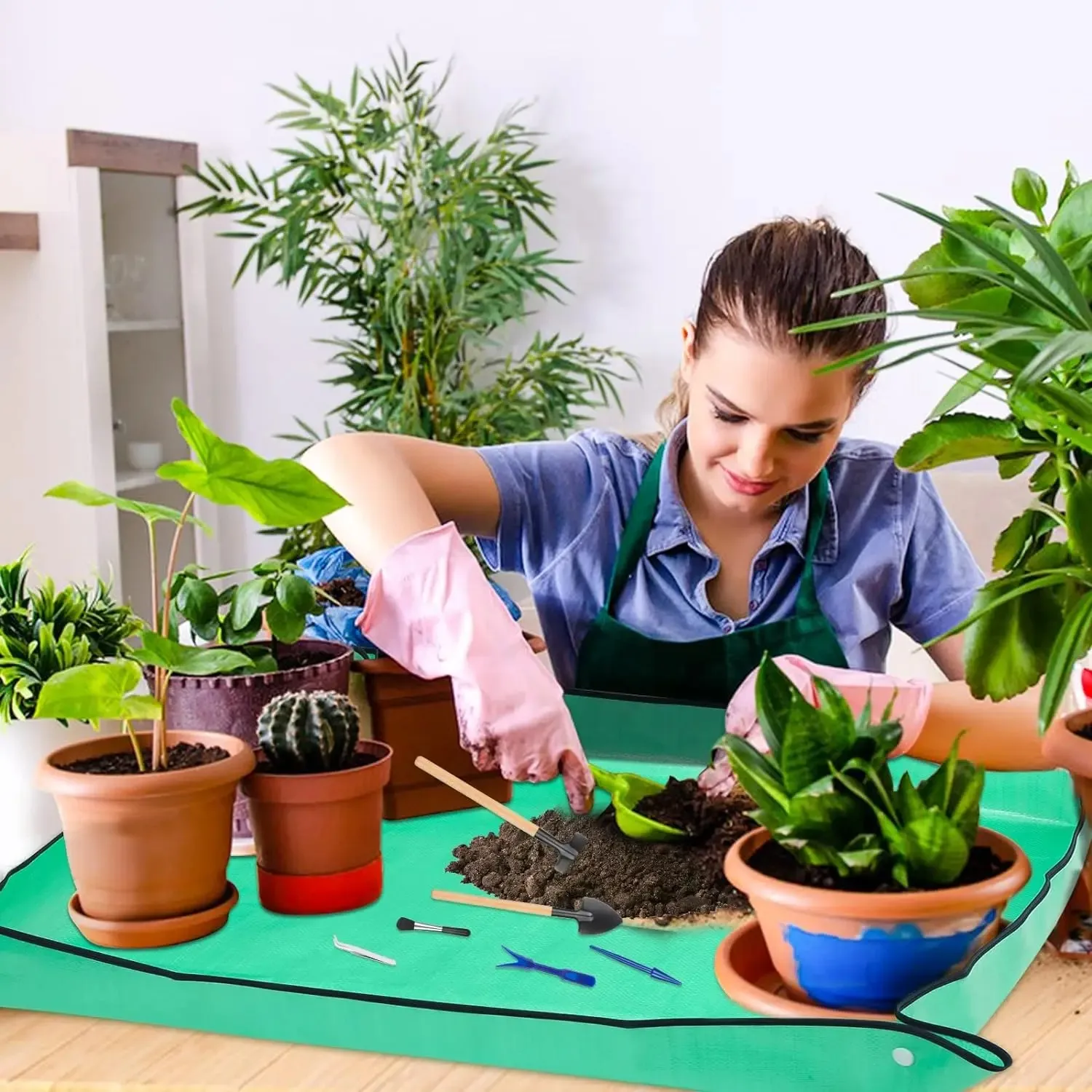 reusable thick waterproof plant potting mat, garden soil change transplant mat, portable flower pot repotting mat gardening tool