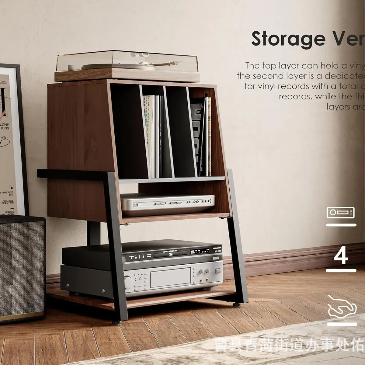 Cross-border record storage rack, iron and wood combined with living room floor-to-ceiling multi-layer rack, bedroom bedside woo
