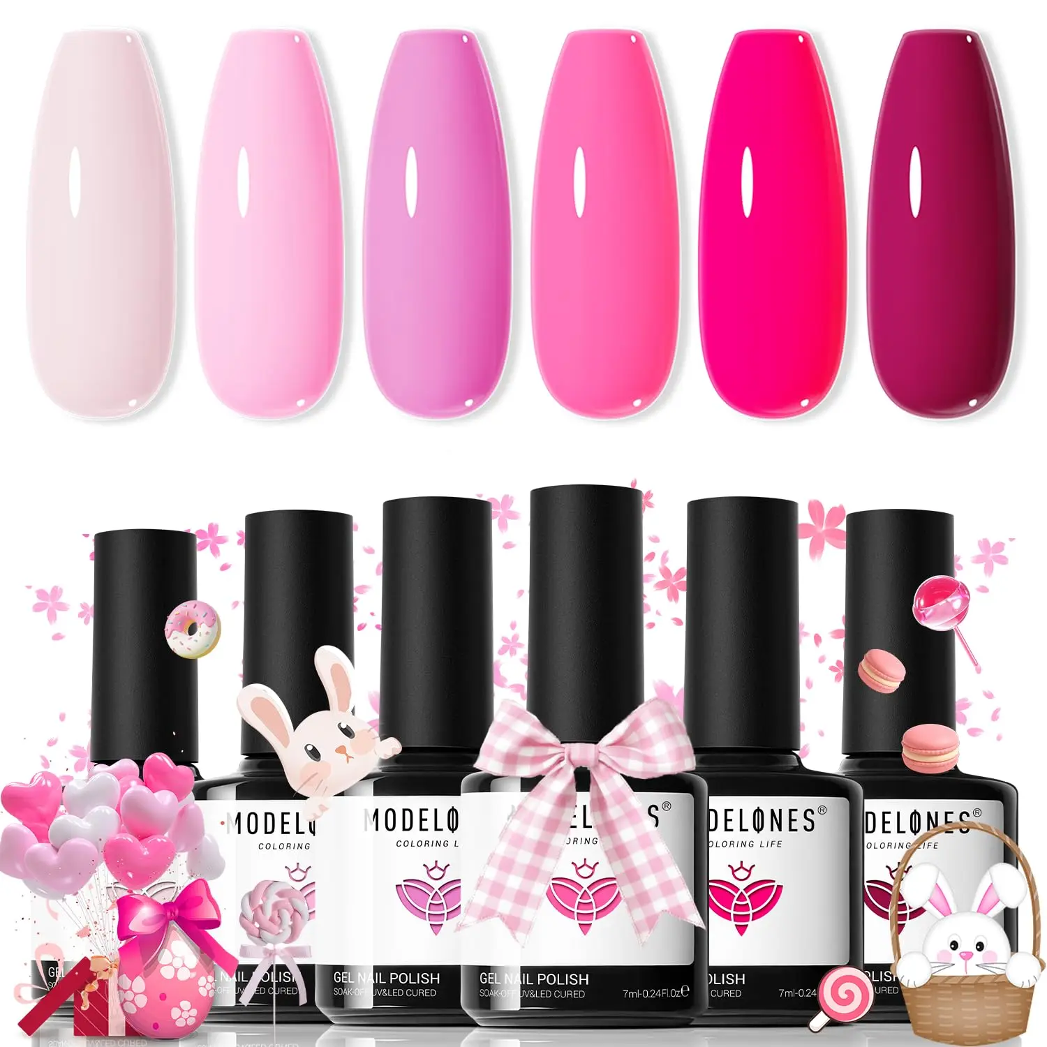 

modelones Pink Gel Nail Polish Set- 6 Colors 2026 Easter Spring Pastel Hot Pink Tones Neon Pink White Gel Polish Magenta Light