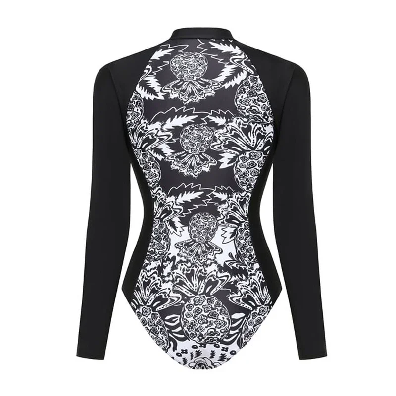 Surf esporte maiô cor bloco impresso manga longa uma peça maiô de surf e saia monokini maiô bodysuit