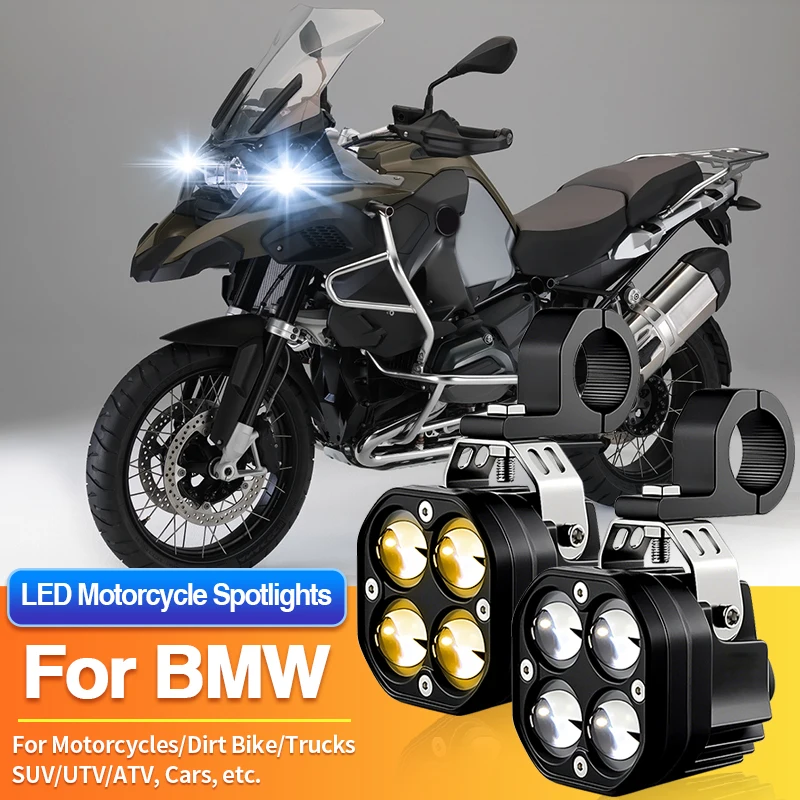 1 Set Universal Motorcycles Headlight LED Fog Light Dual Color Spotlights 12V for BMW R1200C/R1200GS/RG1200GS/S1000R/S1000RR