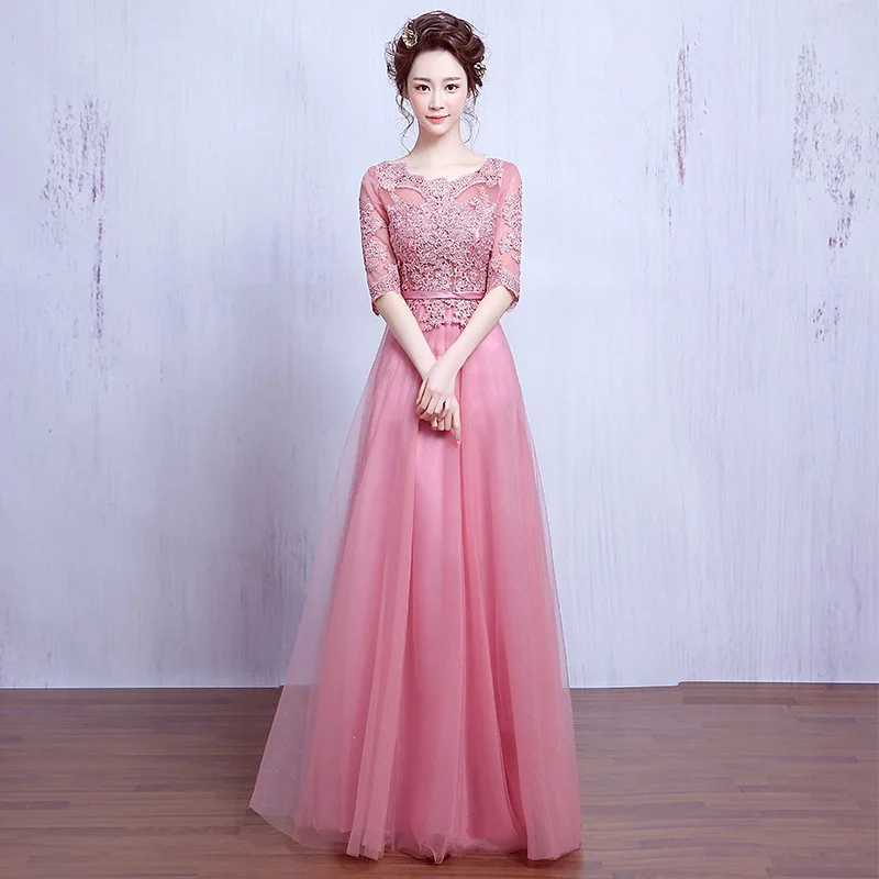

Robe De Soiree Розовые Иллюзионные Вечерние Платья с Полурукавами A Line длиной до пола Вечерние платья Свадебные платья Красный Темно-синий