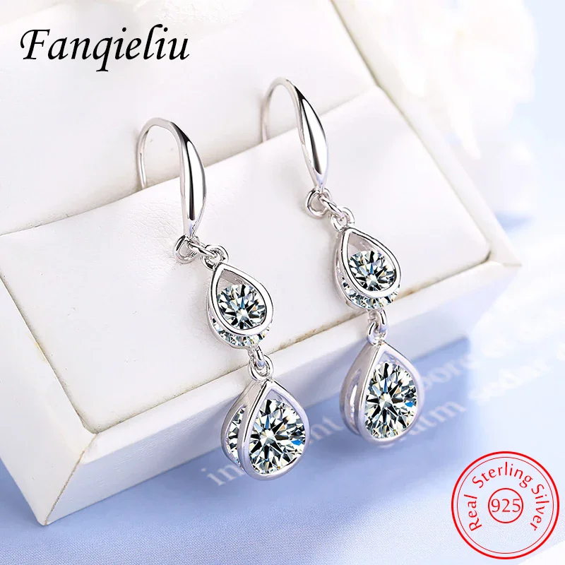 

Fanqieliu High Quality Jewelry 925 Sterling Silver New Double Crystal Drop Earrings For Woman Fashion FQL20269