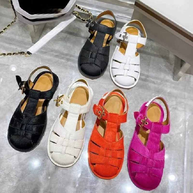 

Horsehair Orange Cutout Roman Beach Sandals Summer Weave Plush Flats Women Shallow Strappy Buckle Shoes Sandalias Mujer Verano