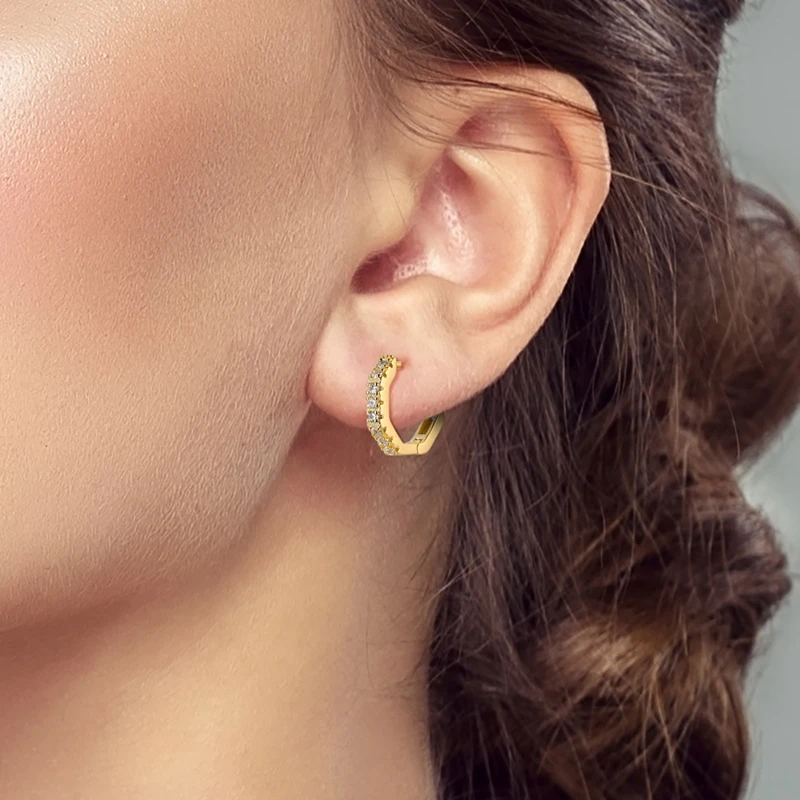 925 Sterling Silver Earrings Women Sparkling Gold Polygon Hoop Earring For Anniversary Wedding Jewelry Gifts