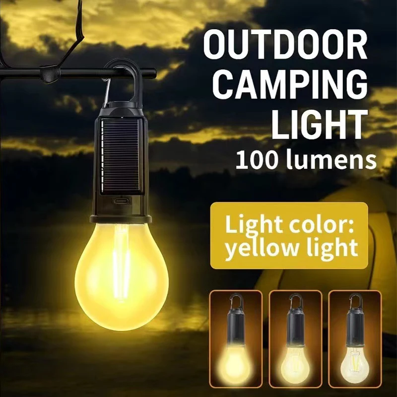 1-5Pcs LED Tungsten Bulb USB&Solar Charge Outdoor Retro Light Waterproof Emergency Lamp Hanging Lamp for Camping Tent