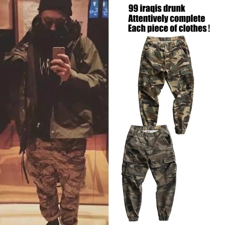 

American Retro Camouflage Work Pants Men Loose Straight Casual Pants Cuffed Leisure Trousers Faionable Youthful Sle