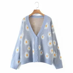 2024 New Sweater Women's Coat Loose Small Daisy Knit Cardigan
