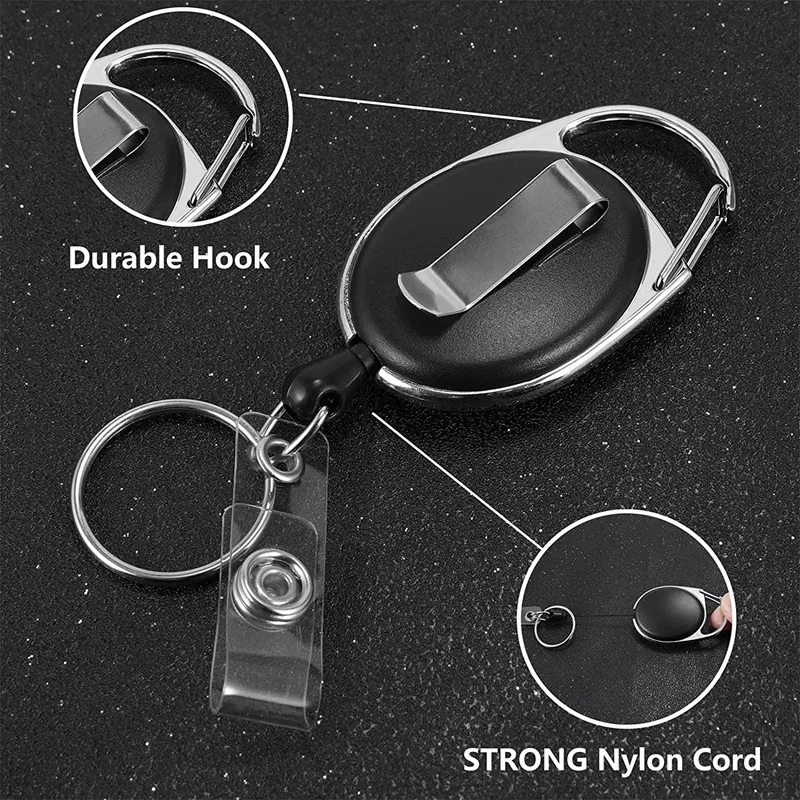 Extendable Key Fob, Set Of 4 ID Jojo Badge Reel With Vinyl Strap And Key Ring, Extendable Lanyard, Carabiner
