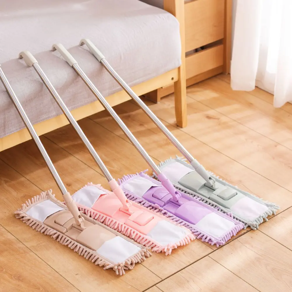 Chenille Flat Mop Replacement Head Stainless Steel Pole Easy Cleaning Mop For Home Floor Dust Removal Hands Free Design