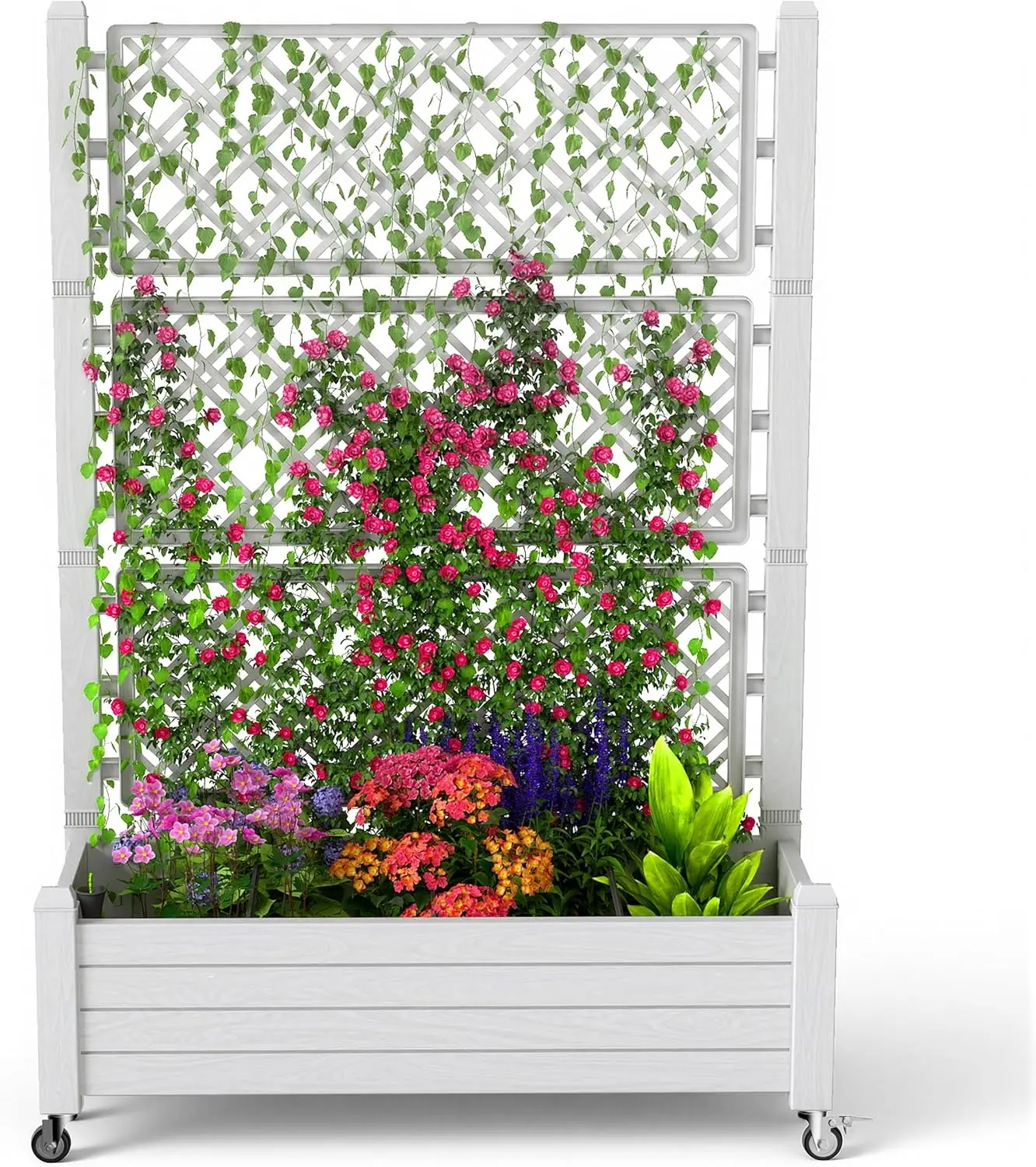 Outdoor Resin Raised Garden Bed for Patio, Backyard - Gray, for Climbing Plants, with Drainage Plug and Gauge