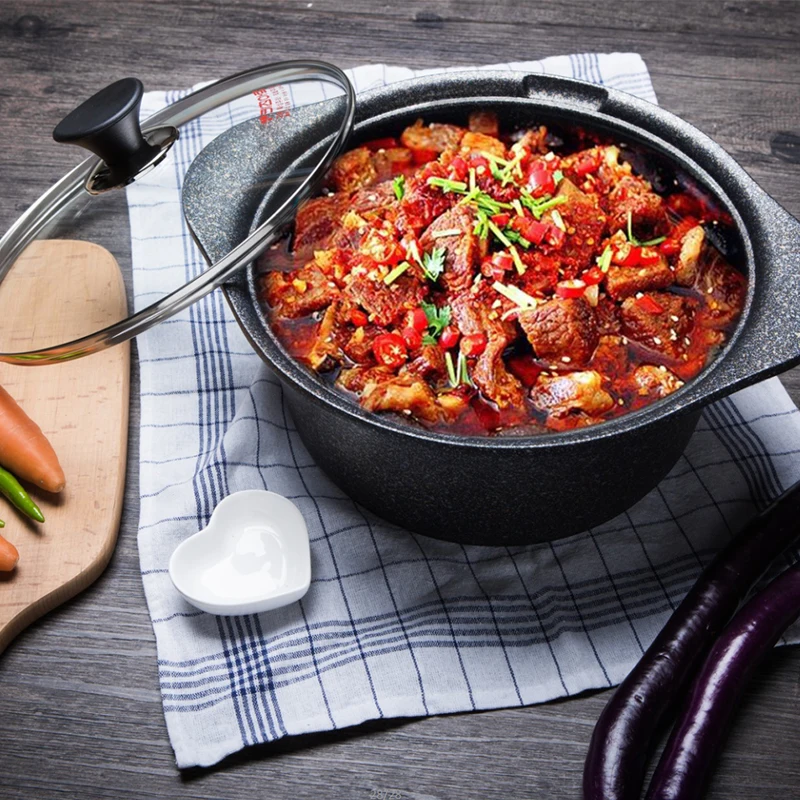 

Посуда премиум-класса с покрытием из мыльного камня — кастрюля для супа и тушения с двойной ручкой, антипригарная сковорода для молока с лапшой для дома