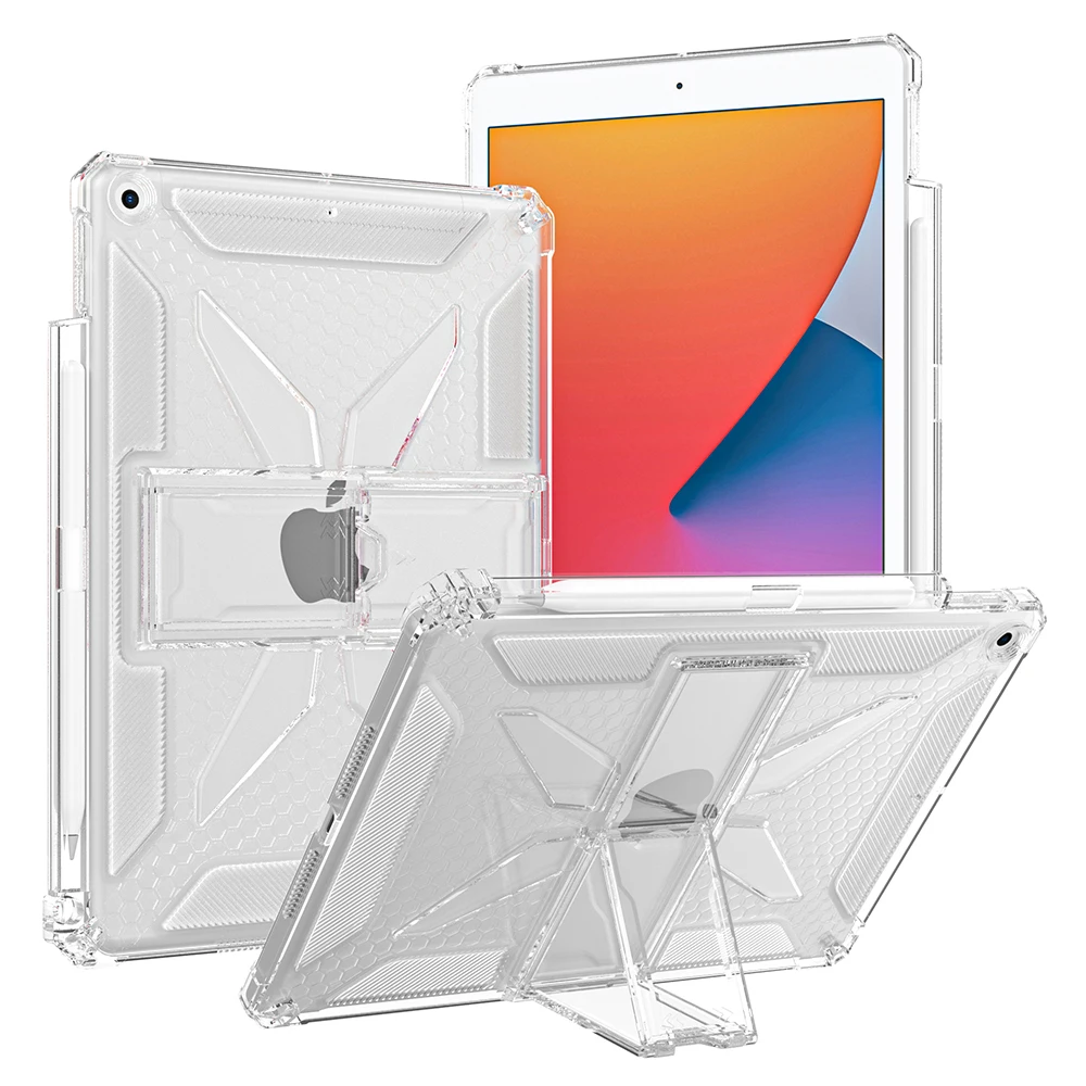 

For iPad 9.7-inch (2018) / (2017) Clear Case Kickstand Shockproof TPU + PC Tablet Cover with Pen Slot