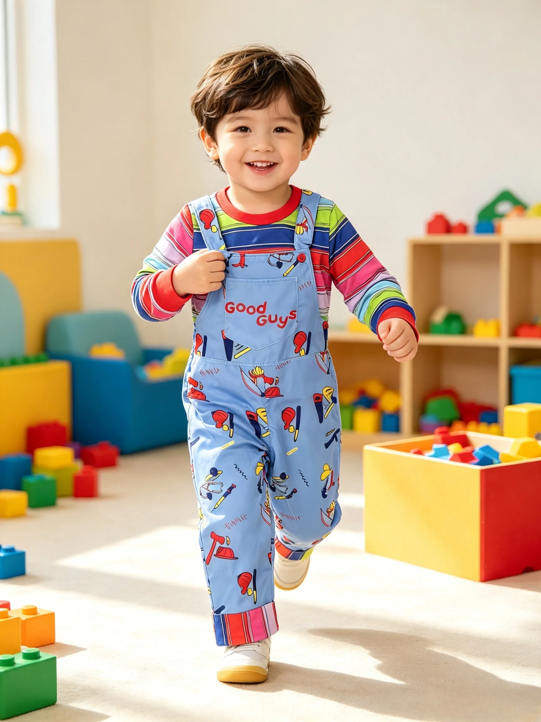 Boys Halloween Striped Top Printed Bib Overalls Outfit
