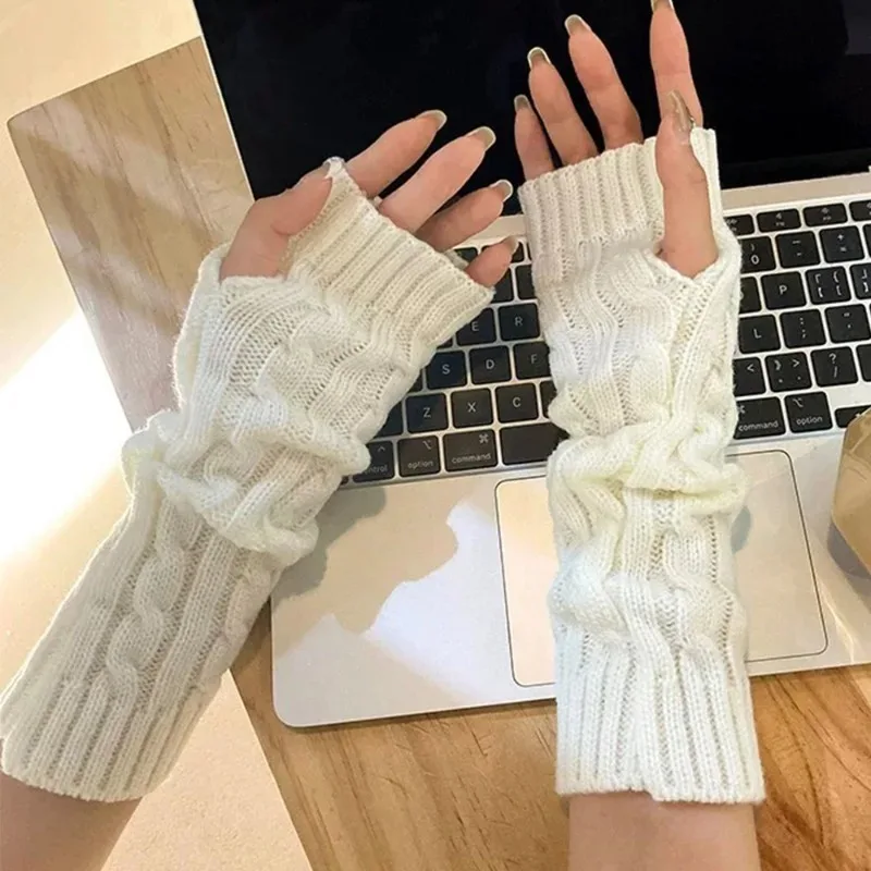 Fashion Long Fingerless Gloves Women Mitten Winter Soft Arm Warmer Kawaii Knitted Sleeve Girls Anime Clothes JK Punk Gloves