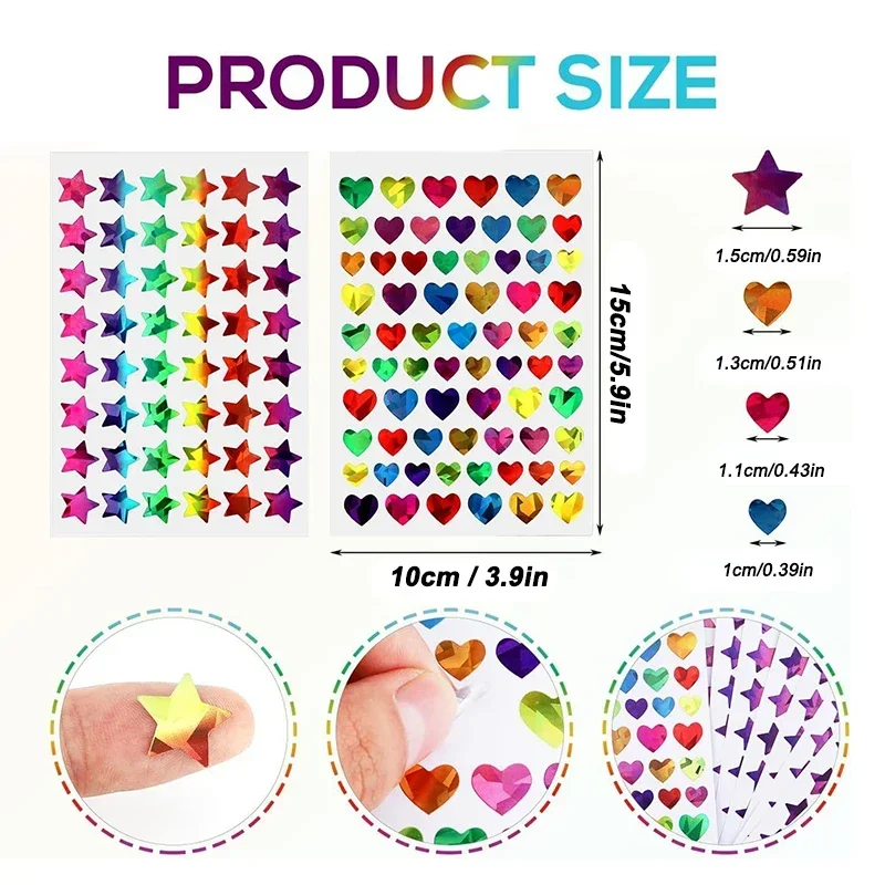 5pcs Laser Waterproof Glass Broken Colored Star/Dot/Love Decorative StickerDecorative Sticker DIY Decorative Hand Ledger Sticker