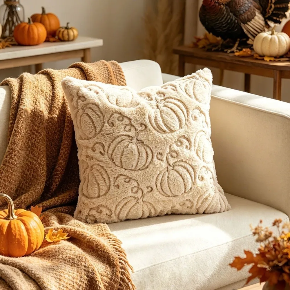 Pumpkin Pattern Hallow Throw Pillow Covers Embroidered Zipper Closure Cushion Covers Soft Decorative Pillowslip