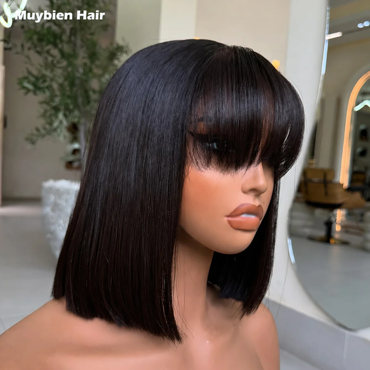 Super Double Drawn Vietnamese Blunt Cut Fringe Bob 180 Density Pre Cut Lace Wear and Go Glueless 3x1 Closure Bob Wig with Bangs