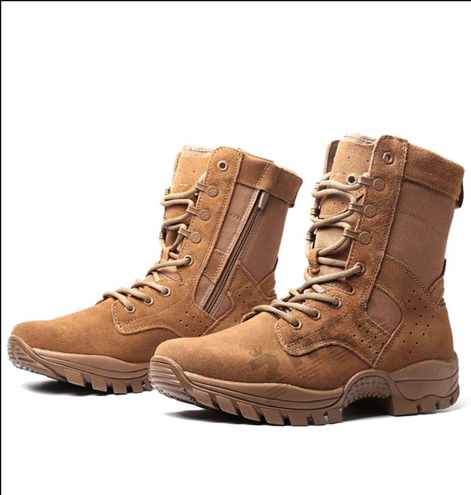 

Прочные коричневые армейские ботинки: универсальная замшевая конструкция для тренировок в пустыне, милитари, пеших прогулок и полевых условиях.