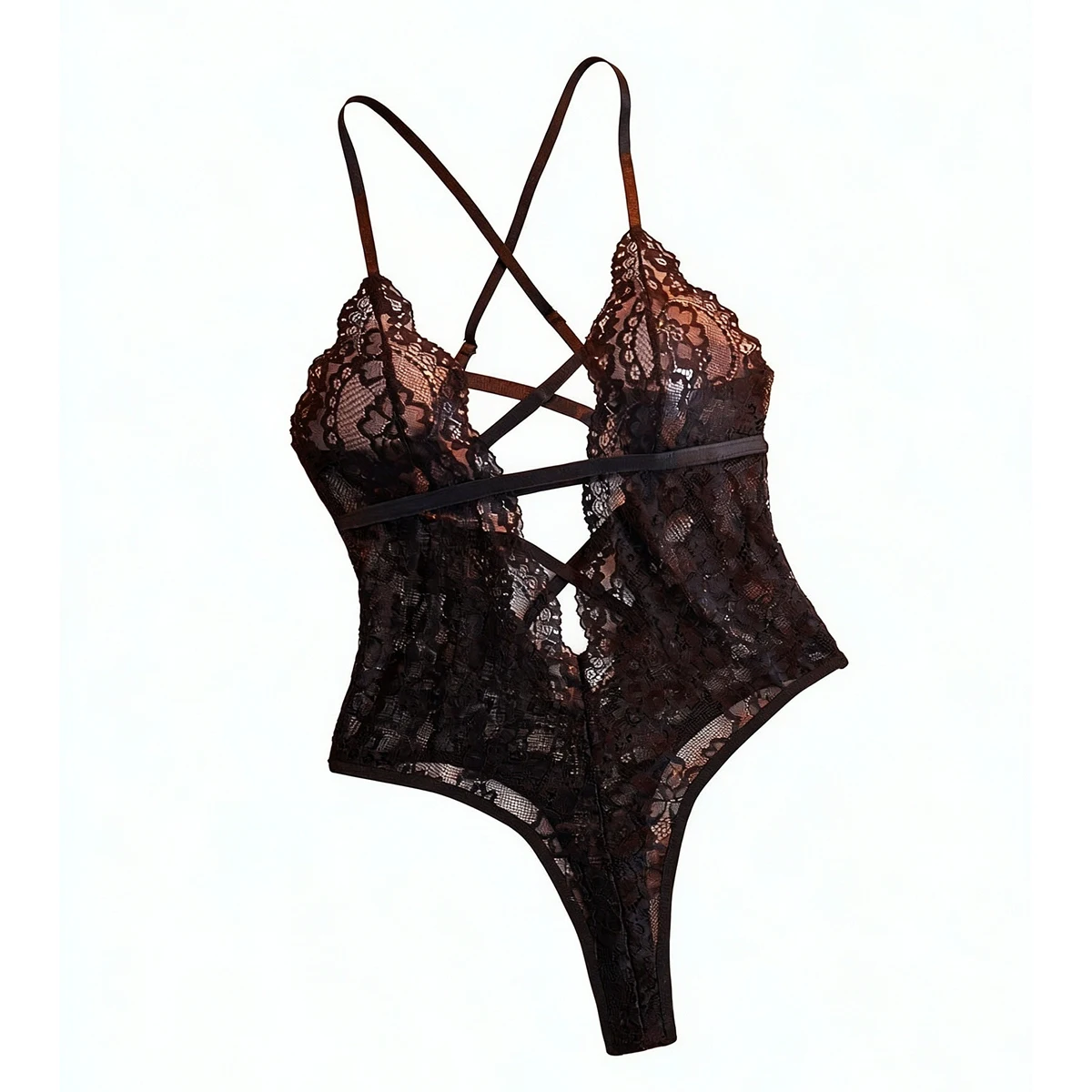 Sexy Lace Bodysuit Women Deep V Teddy Lingerie Hot Cross Strap See Through Nightwear Backless Valentine Gift Party Clothing