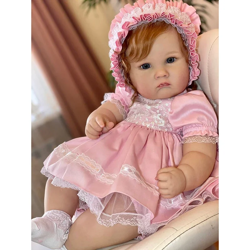 60cm avançado pintura à mão reborn criança charlotte princesa boneca com veias visíveis enraizado marrom longo cabelo encaracolado para presentes do bebê