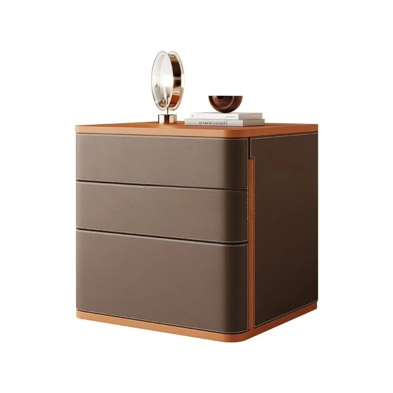 Creative and simple modern three-layer all-solid wood bedside table saddle leather