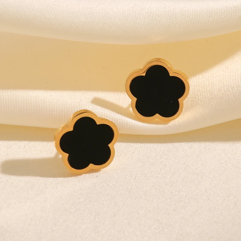 EILIECK 316L Stainless Steel Gold Color 5-Leaf Flower Stud Earrings For Women Personality Fashion Clover Ear Jewelry Girls Gift