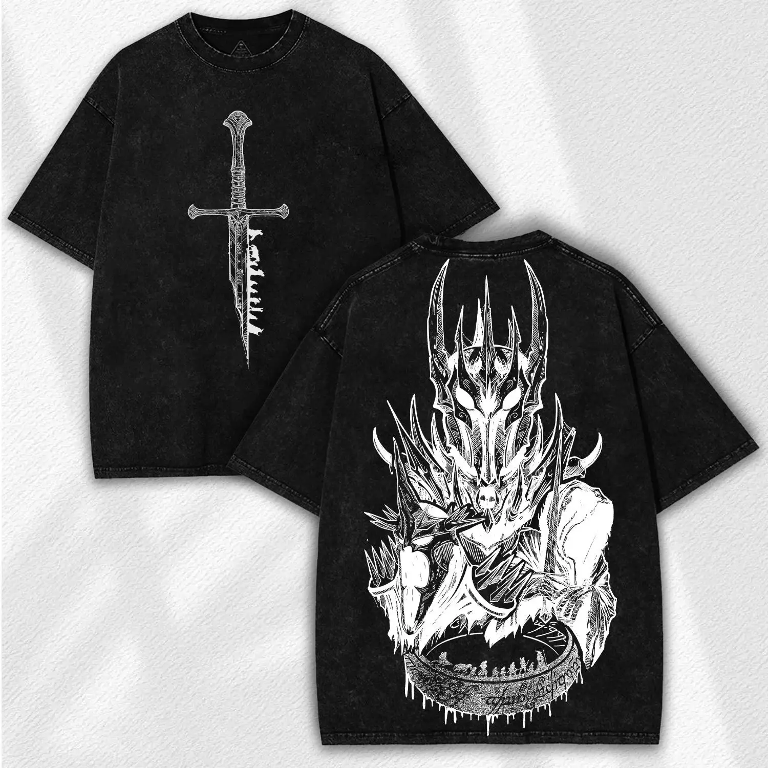 Klassisches Film-T-Shirt „Lord Sauron“ im Vintage-Look, Streetwear, Oversized Y2K Tee für Damen und Herren, Baumwolle, Kurzarm, Damen- und Herrenbekleidung