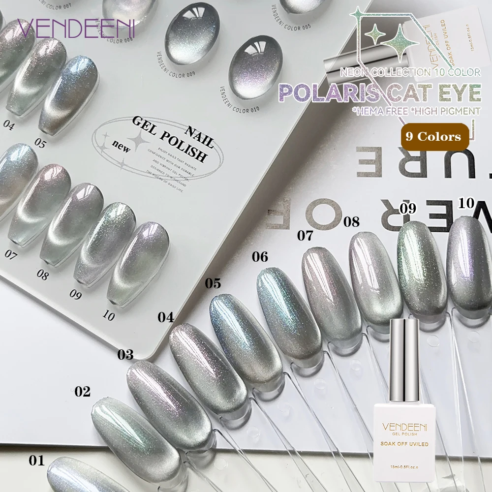

Vendeeni 10 Colors/Set Glitter Polaris Cat Eye Gel Nail Polish Silver Gray Crystal Magnetic Gel Nail Varnish With Color Card