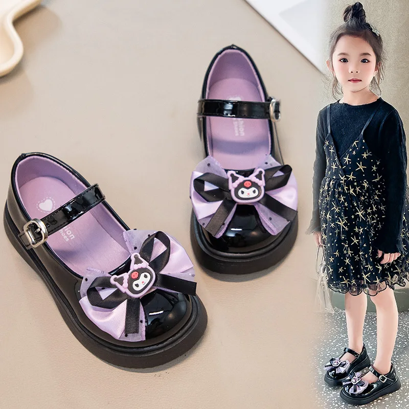

Kuromi Sanrios Girl Leather Shoes New Spring Autumn Princess Shoes Student Anime Kawaii Cartoon Soft Bottom Single Shoes ﻿