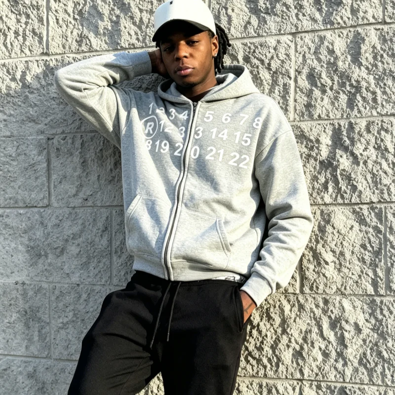 

Autumn Winter Cross border Casual Zipper Hoodie American High Street Digital Print Starry Sky drill Coat top Men's Women's