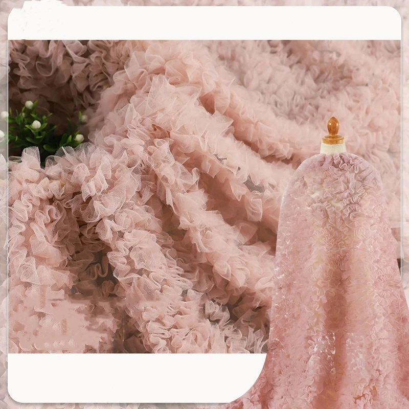 

1m 3D Rose Floral Embroidery Fabric for Dress Gown Bridal Wedding Costume Sewing Designer Fabric
