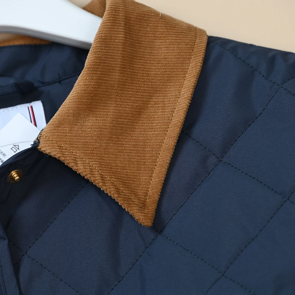 Jaet – manteau en coton léger pour femme, manteau à col Simple brodé à carreaux, Tube droit Long, pour les déplacements, nouvelle collection hiver