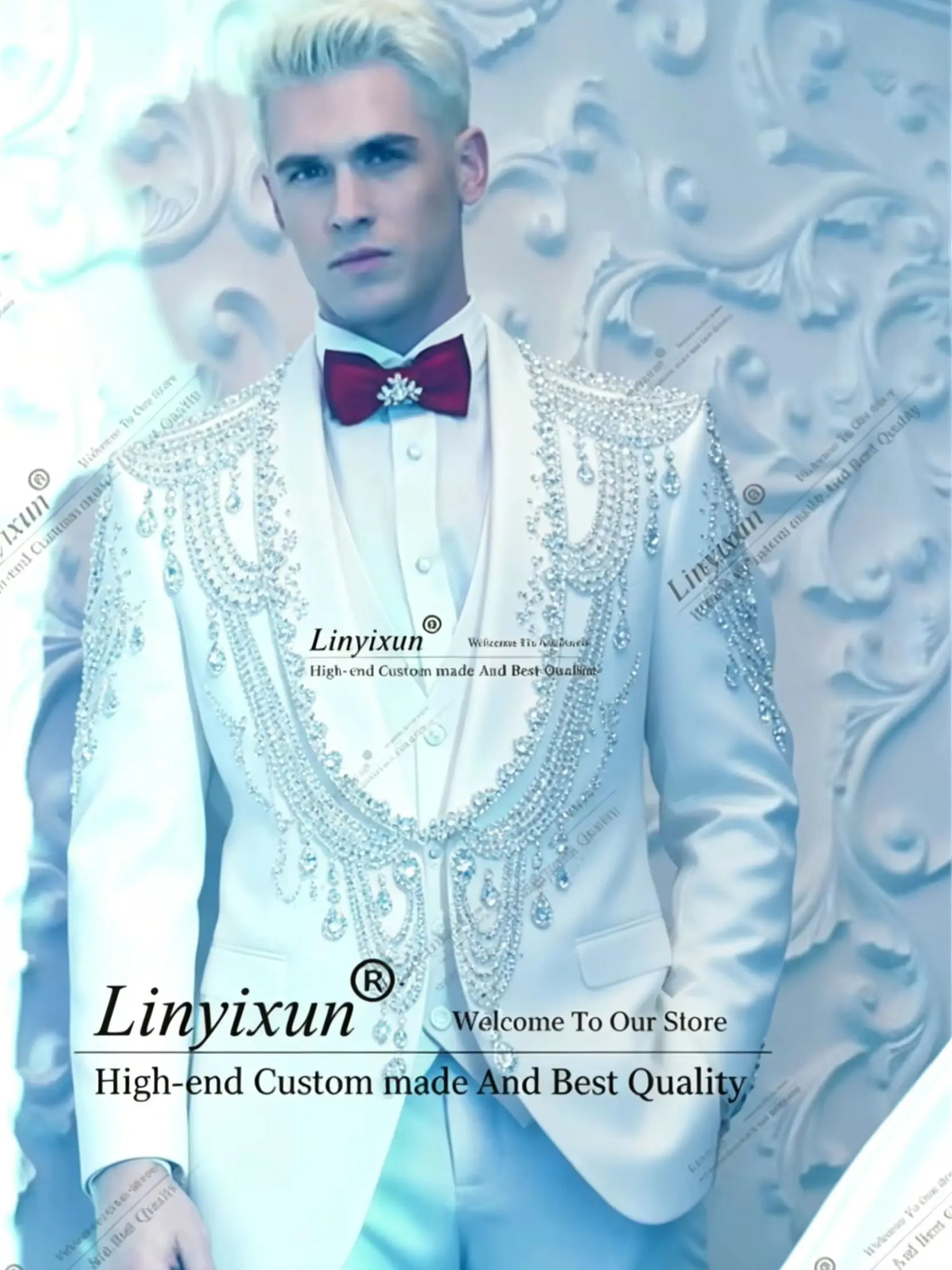 

Elegant Crystal Jewelried Special Tuxedo Suits Men Formal Party Luxury Groom Wear Wedding Prom Men's Blazers traje de hombre