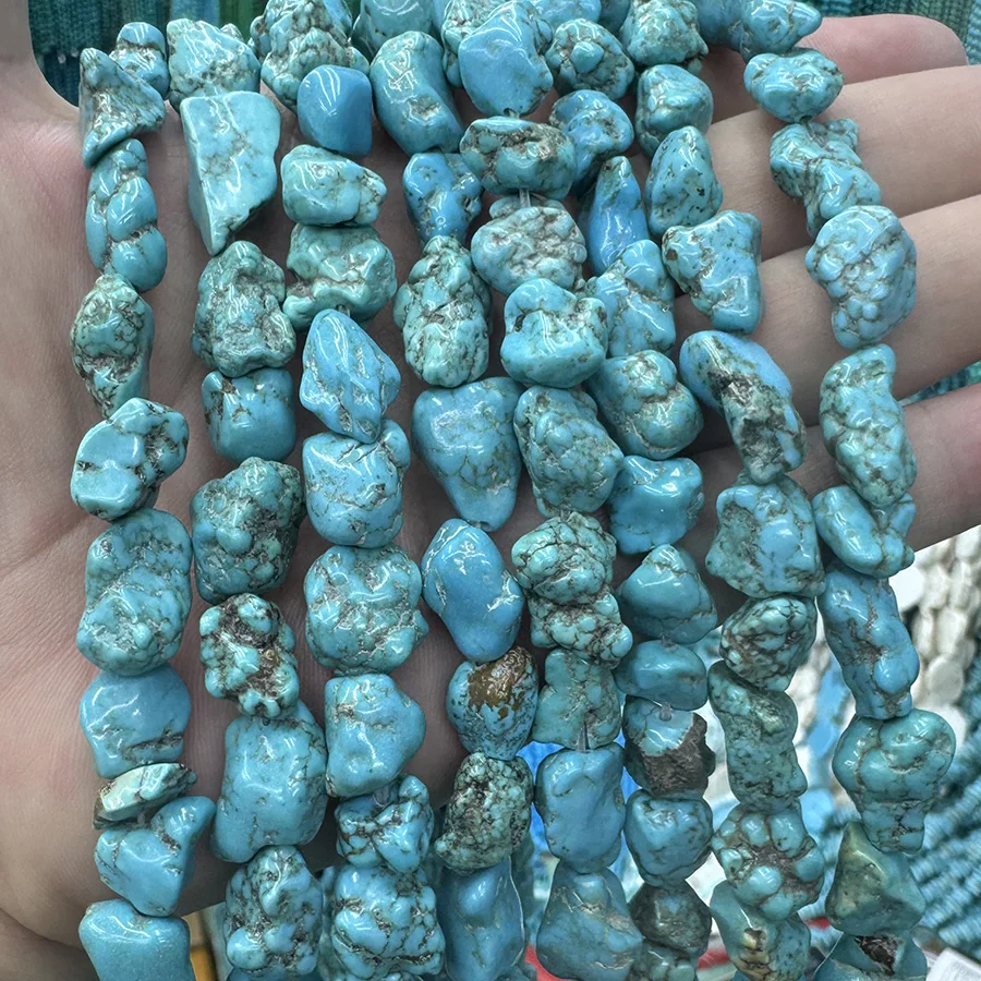 Optimize Blue Turquoise Stone Lrregular Section Beads Faceted Loose Spacer For Jewelry Making DIY Necklace Bracelet 15'' 10-13mm