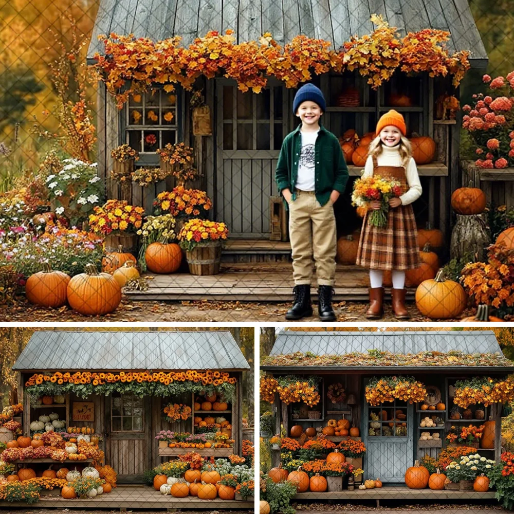 

Fall Pumpkin Flower Store Photography Backdrop Female Autumn Portrait Photo Background Kid Birthday Party Banner Photozone Decor